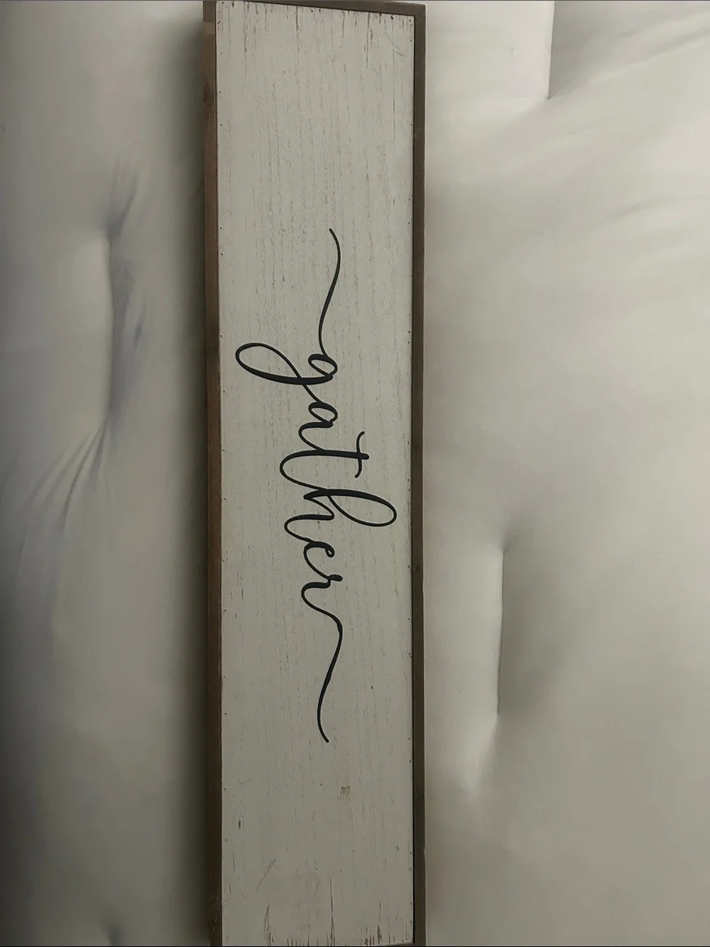Gather Vertical Wooden Wall Sign - White with Black Script